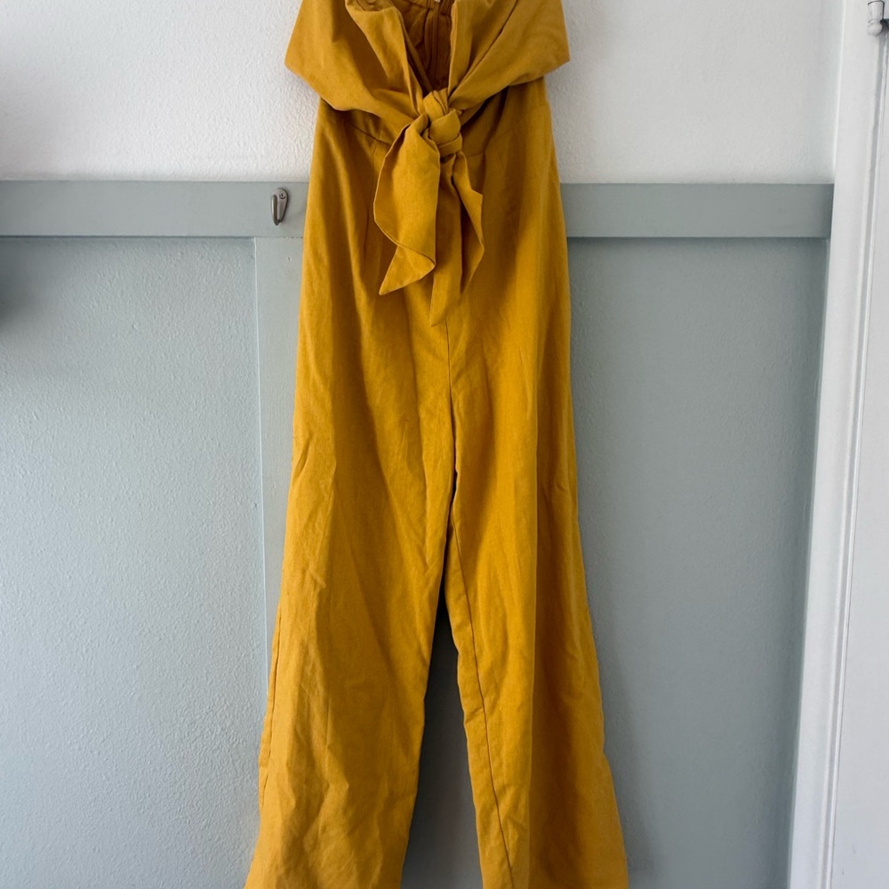 Lulu's Mustard Wide-Leg Jumpsuit with Front Tie - Picture 2 of 5
